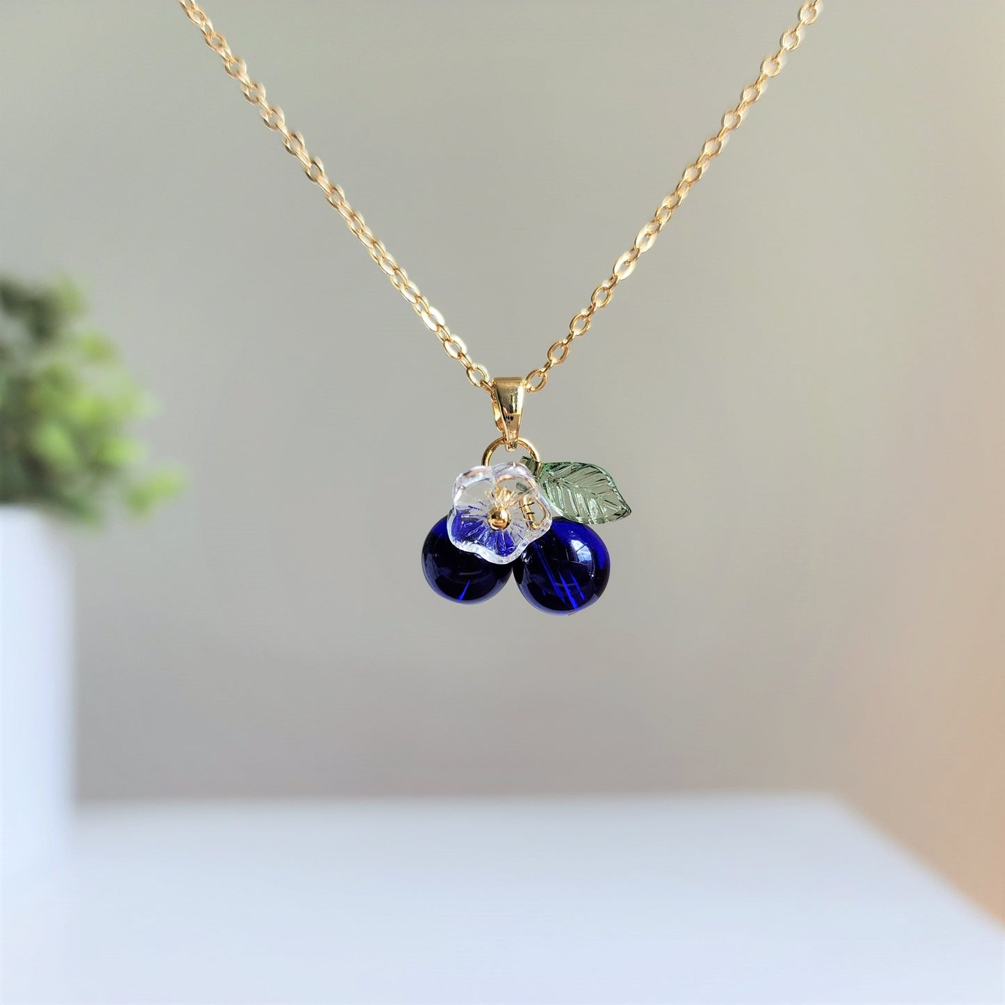 Custom Blueberry Cluster Glass Fruit Necklace