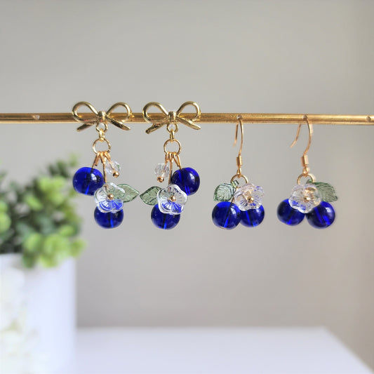 Blueberry Cluster Glass Earrings