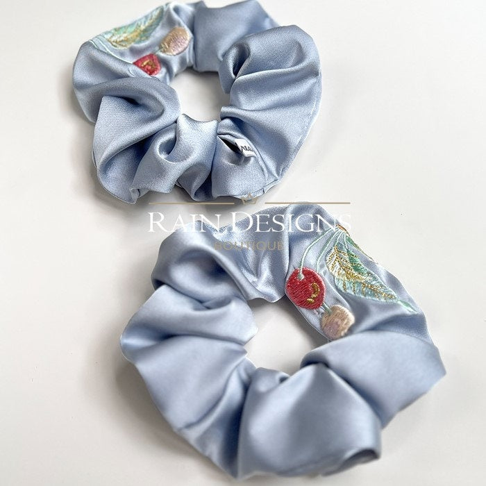 Cherry Pattern Embroidered Scrunchies