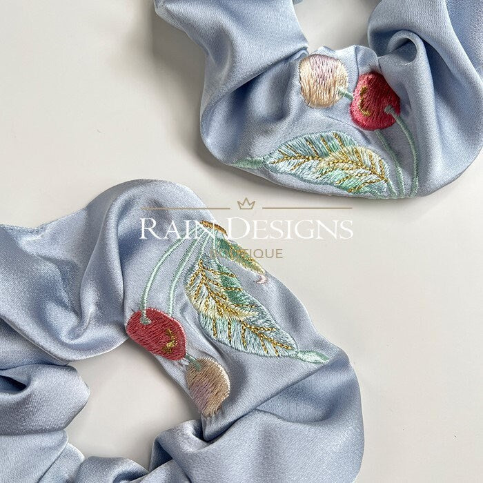 Cherry Pattern Embroidered Scrunchies