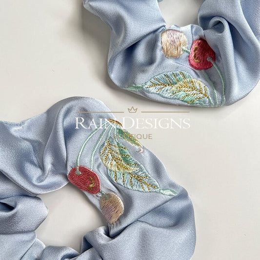 Cherry Pattern Embroidered Scrunchies