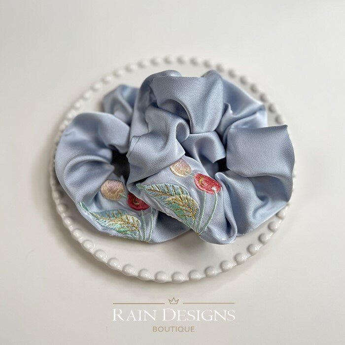 Cherry Pattern Embroidered Scrunchies