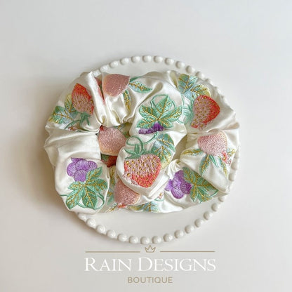 Fruit Embroidery Scrunchie