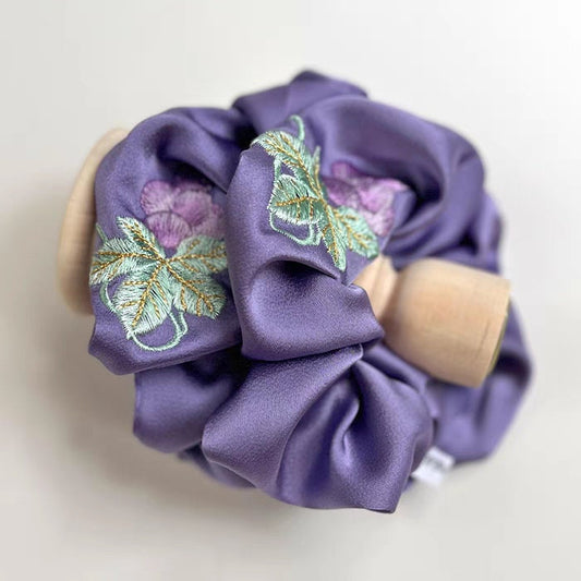 Grape Embroidery Scrunchies