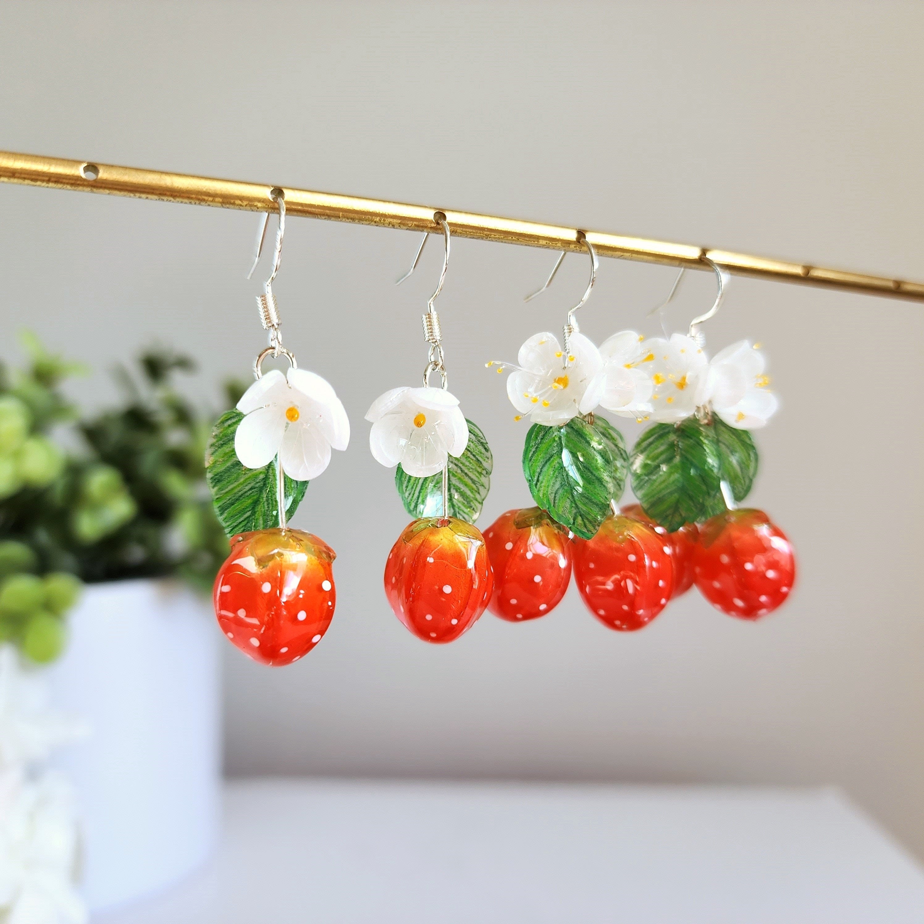 Strawberry Flower Resin Fruit Earrings