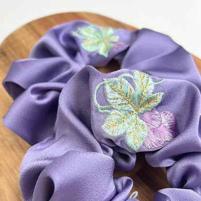 Grape Embroidery Scrunchies