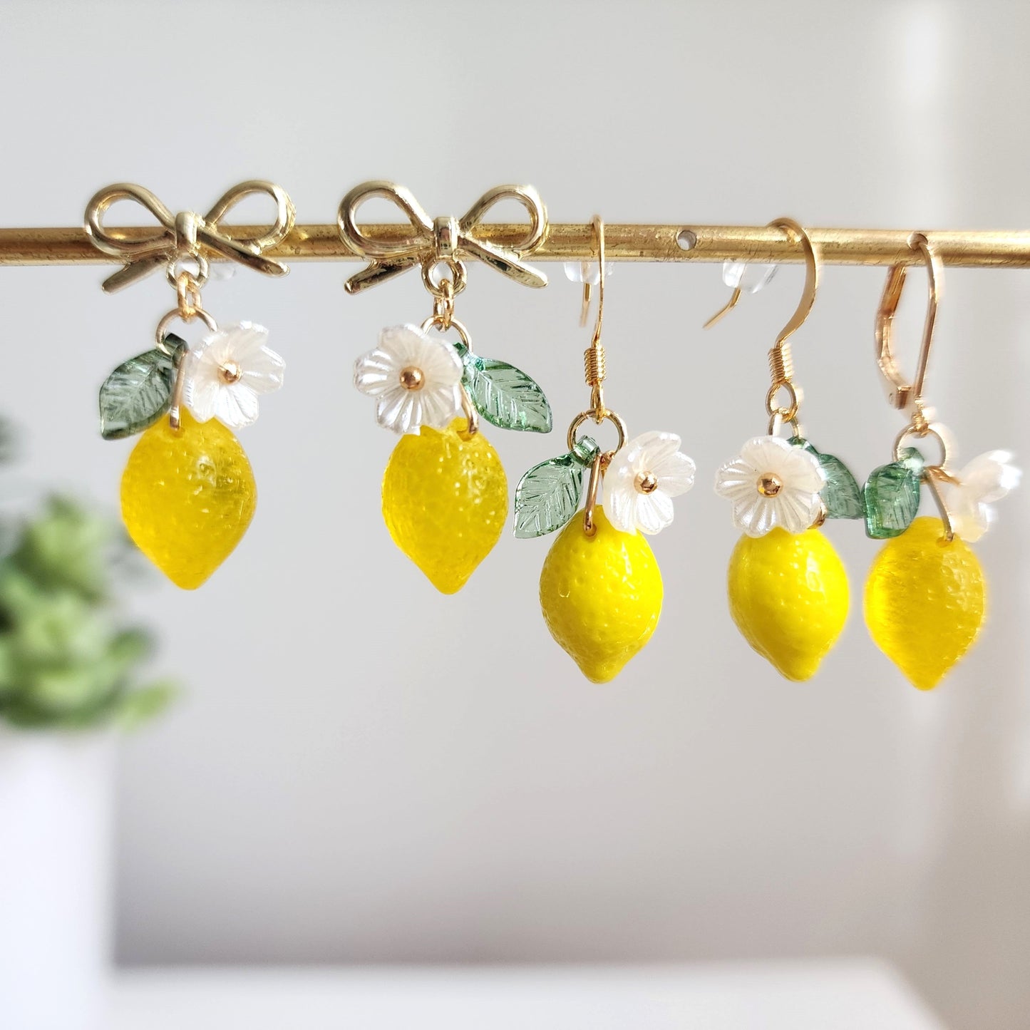 Lemon Fruit Earrings | Handmade Fruit Dangle Earrings | Citrus Lemon Earrings