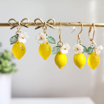 Lemon Fruit Earrings | Handmade Fruit Dangle Earrings | Citrus Lemon Earrings