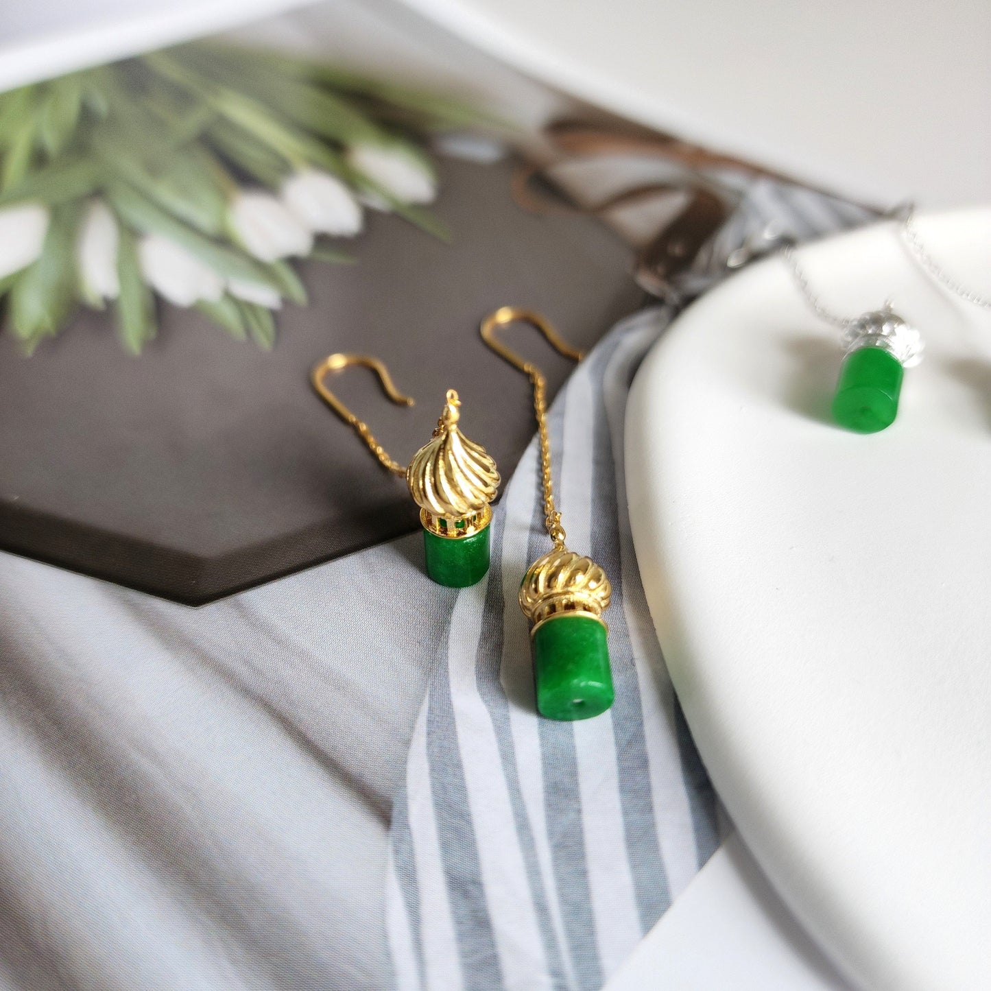 Dome Castle Jade Earrings