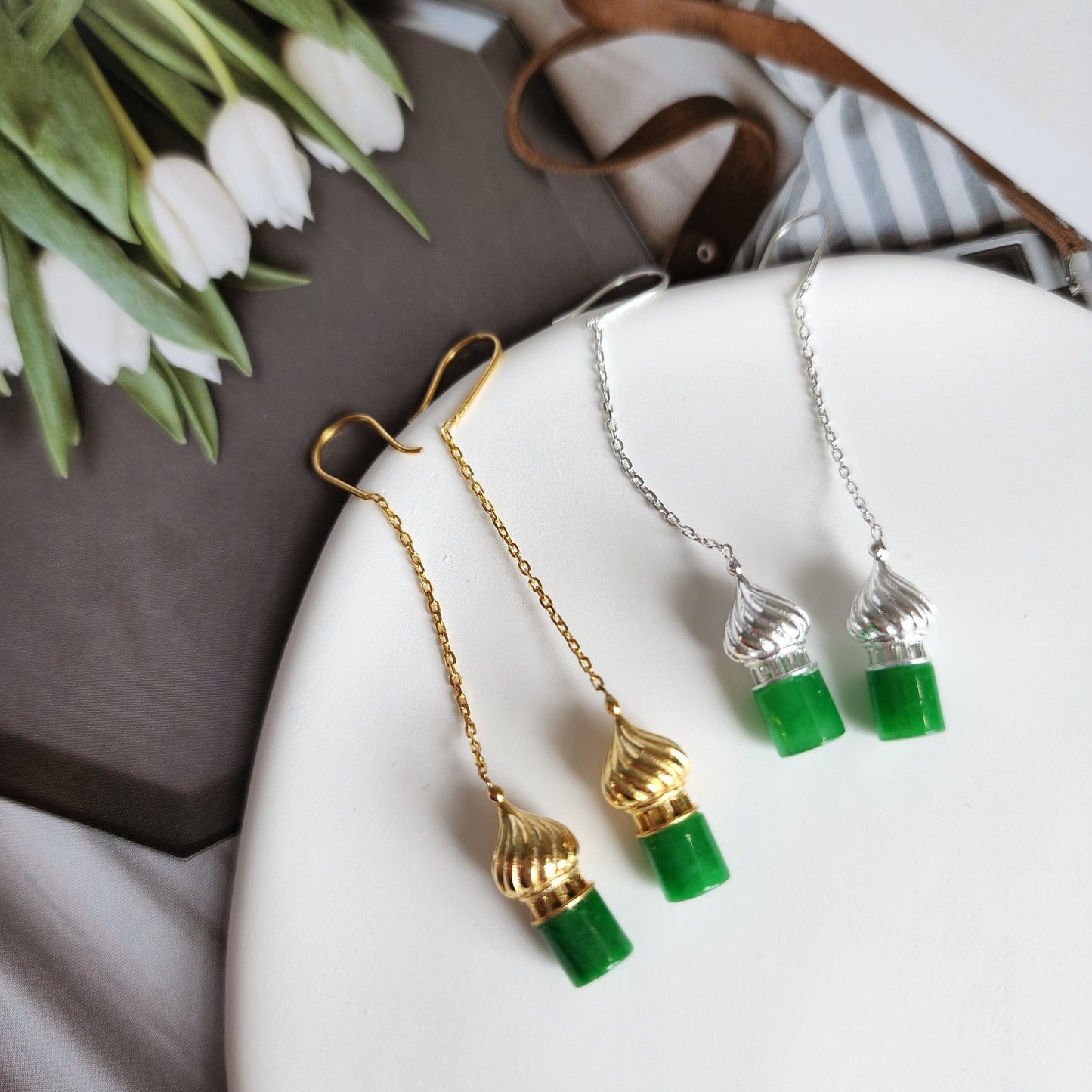 Dome Castle Jade Earrings