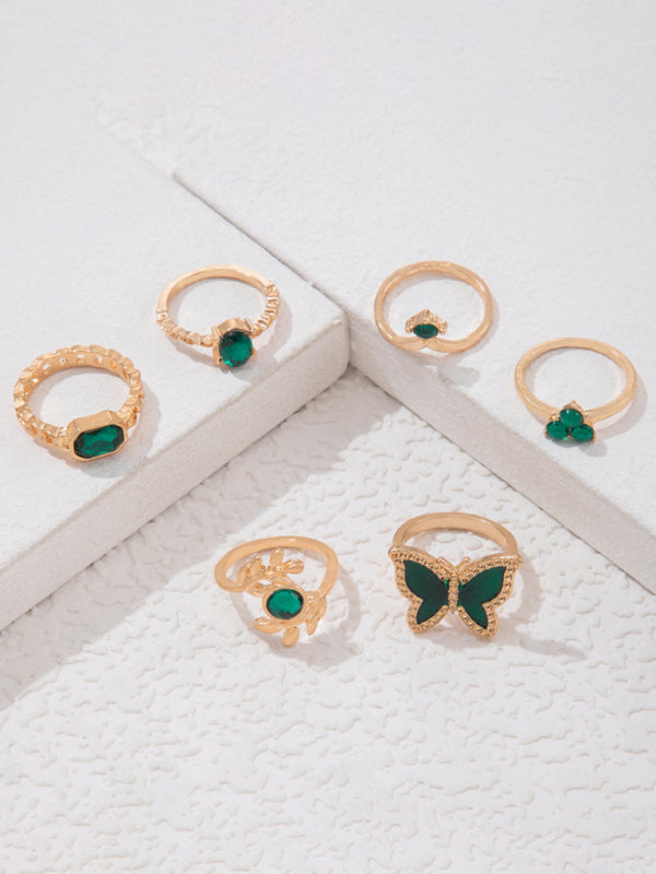 Retro personalized fashion metal diamond love palm ring multi-piece set