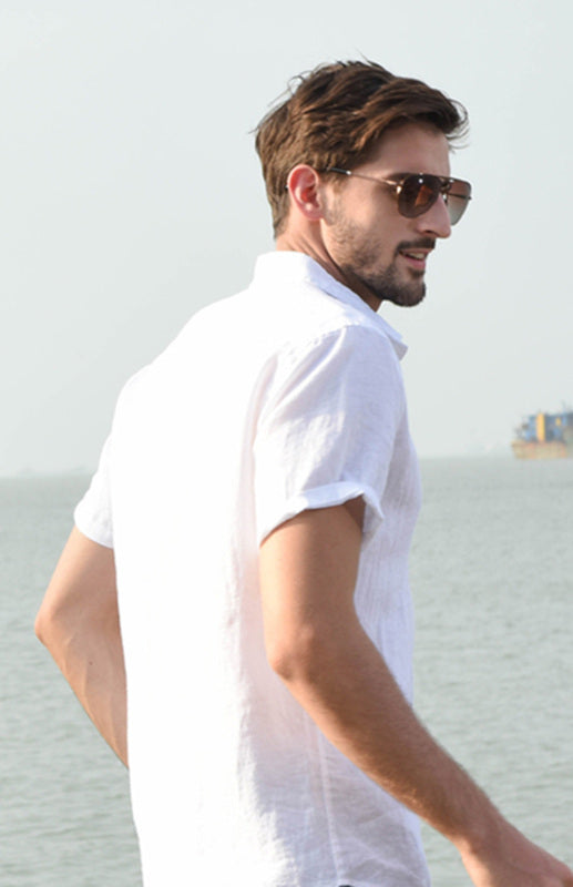 Men's Casual Linen Lapel Button Short-Sleeved Shirt