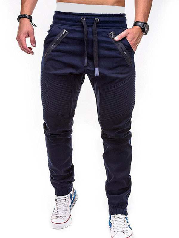 Men's Contrasting color zipped loose-fitting casual pants