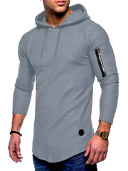 Men's solid color hooded casual long-sleeve T-shirt