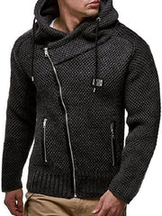 Men's Diagonal Zipper Hooded Slim Fit Sweater Cardigan