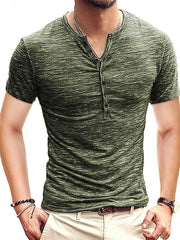 Summer Men's Short Sleeve Men's T-Shirt Henley Collar Slim Fit Men's Clothing