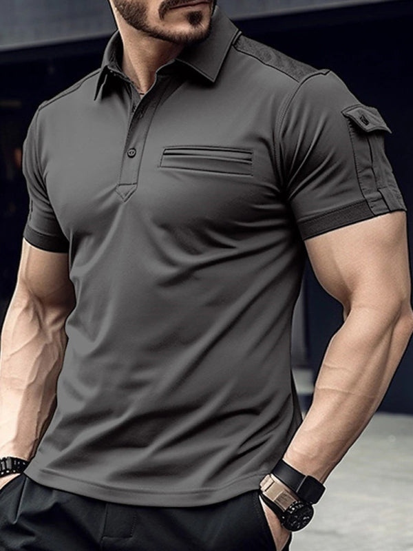 New POLO Shirt Pocket Men's Muscle Sports Polo Shirt
