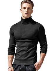 Men's long-sleeved solid color turtleneck bottoming T-shirt top