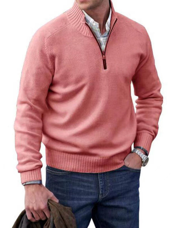 Men's zipper lapel casual long-sleeved knitted top