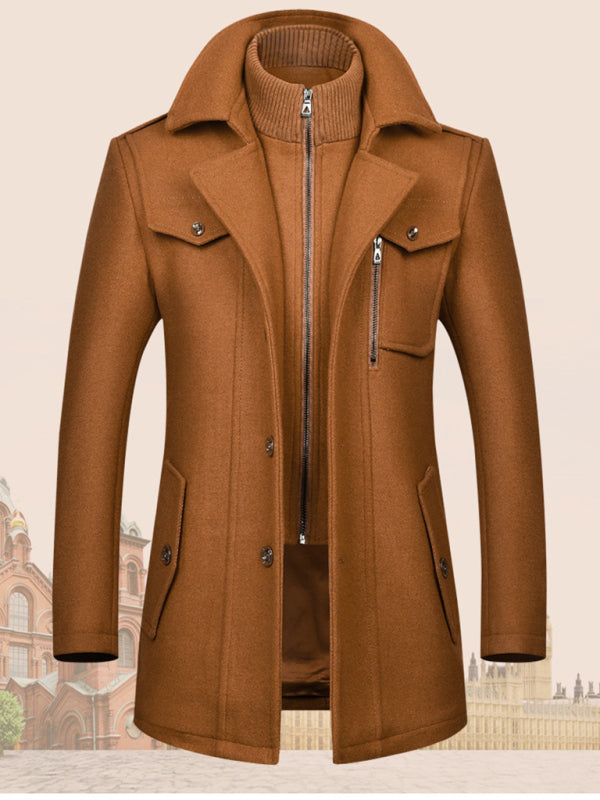 Men's wool zipper autumn and winter double collar coat