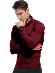 Men's new high-neck high-elastic tight sports long-sleeved T-shirt