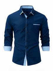 Men's Color Block Business Slim Casual Shirt Long Sleeve Shirt