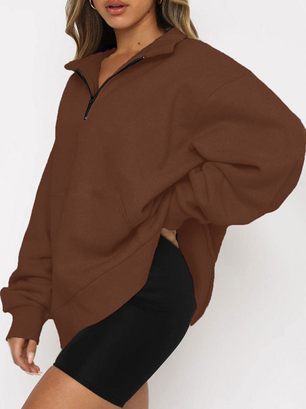 Pocket Top Half Zip Pullover Long Sleeve Sweatshirt Sweatshirt