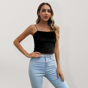 Velvet short small camisole women's outerwear retro bottoming tops