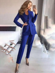 Women's fashion, Solid color suit, Three-piece ensemble, Elegant attire, Sophisticated style, Tailored suits, Formal wear, Fashionable ensemble, Classic chic, Statement outfit.