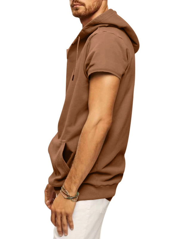 Men's knitted all-match casual hooded short-sleeved T-shirt