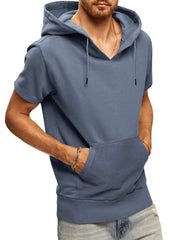 Men's knitted all-match casual hooded short-sleeved T-shirt