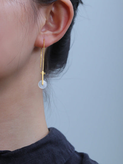 Pipa Musical Instrument 925S Silver Thread Earrings