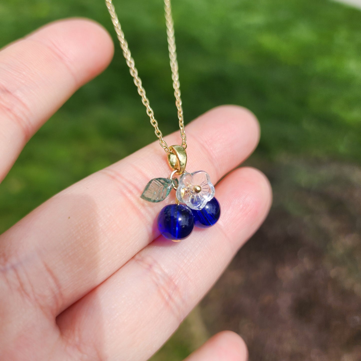 Custom Blueberry Cluster Glass Fruit Necklace