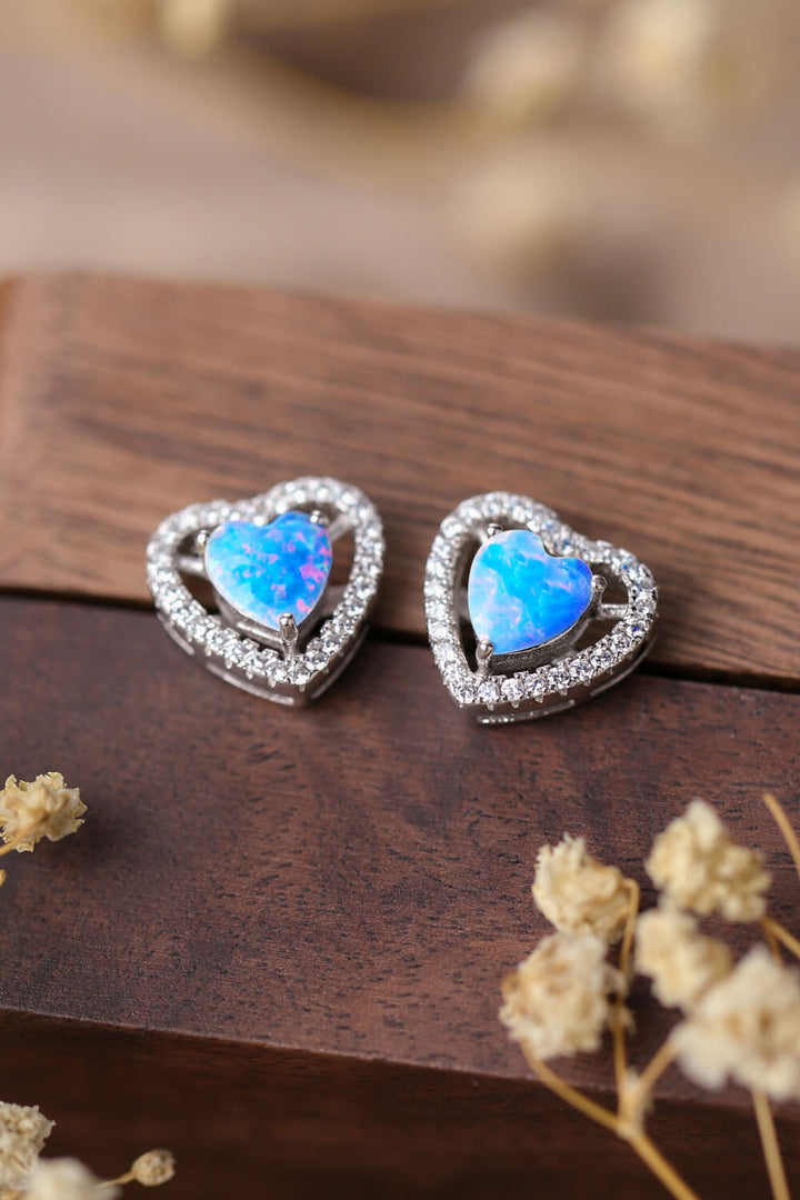 Opal Heart Earrings, Sterling Silver Studs, 925 Silver Jewelry, Heart-Shaped Opal Earrings, Elegant Stud Earrings, Handcrafted Opal Jewelry, Gemstone Studs, Hypoallergenic Silver Earrings, Precious Opal Stones, Fashion Accessories
