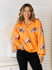 Sequin Football Patch Half-Zip Hoodie