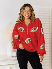 Sequin Football Patch Half-Zip Hoodie