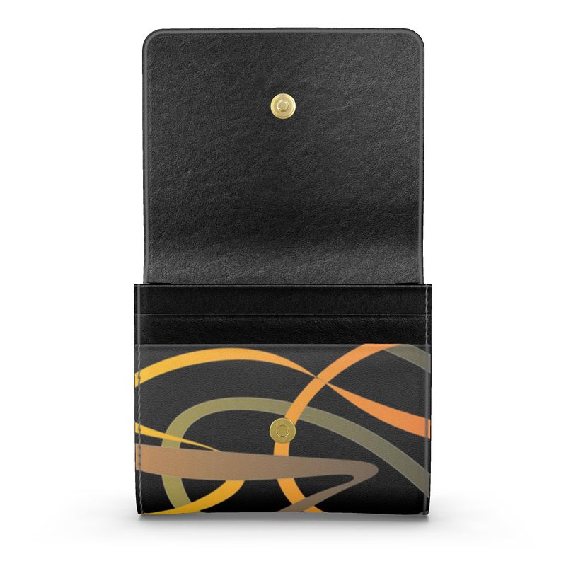 Black Abstract Small Leather Foldover Purse