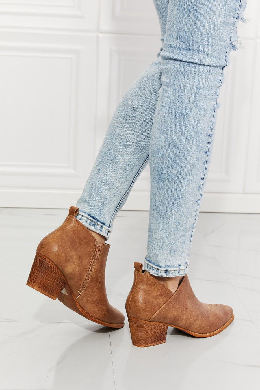 MMShoes Trust Yourself Embroidered Crossover Cowboy Bootie in Caramel