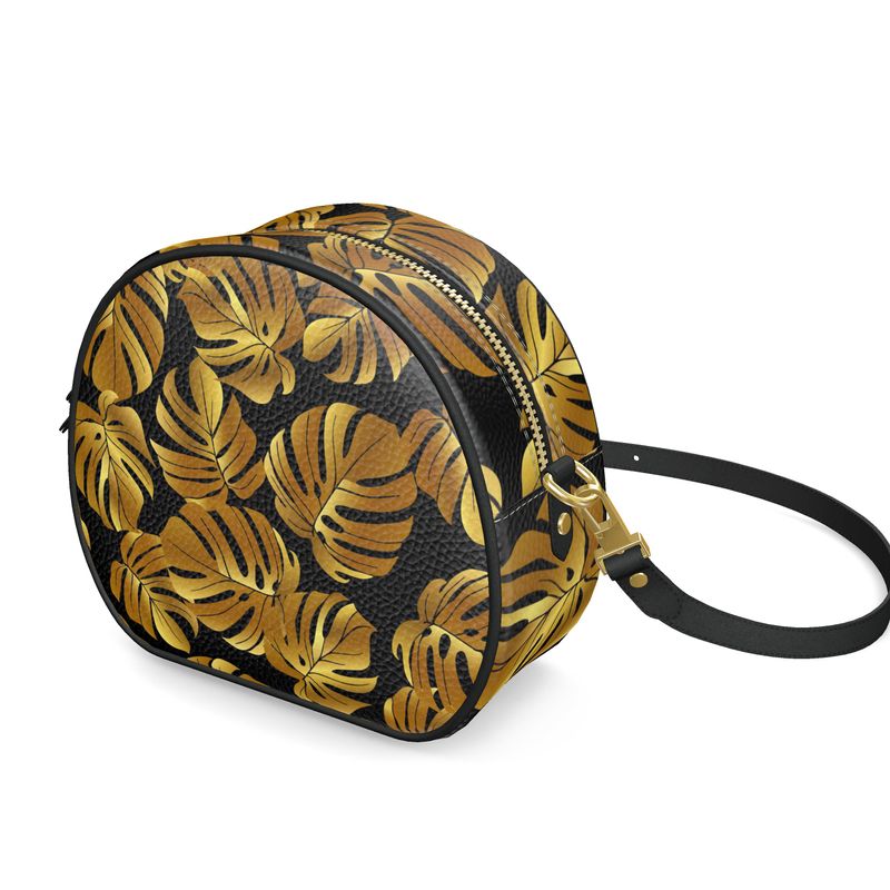 tropical gold leaf round box