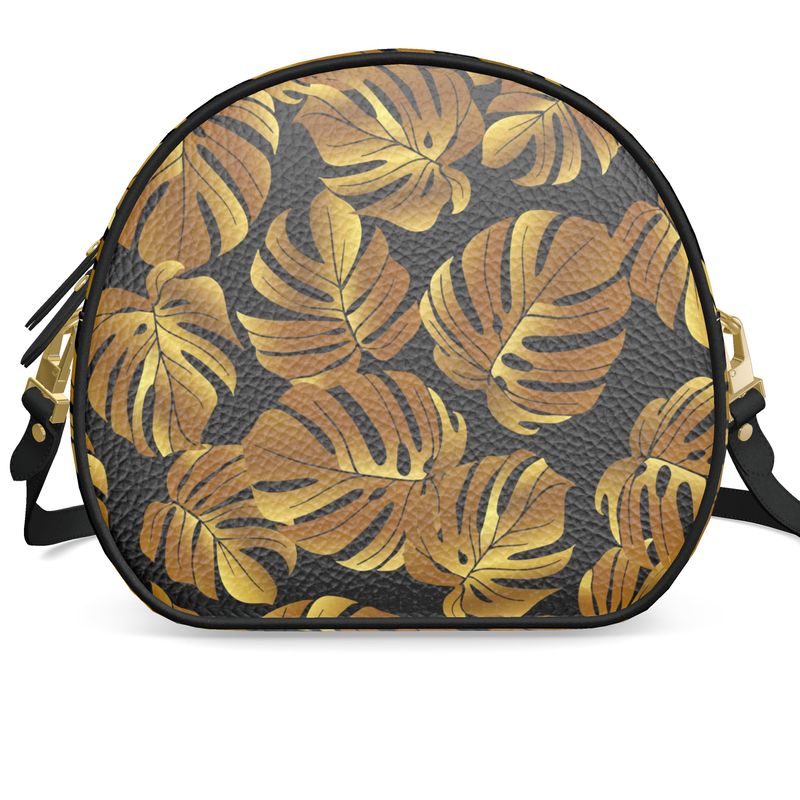Tropical Gold Leaf Round Box Bag