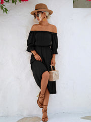 Frilled Off-Shoulder Flounce Sleeve Dress