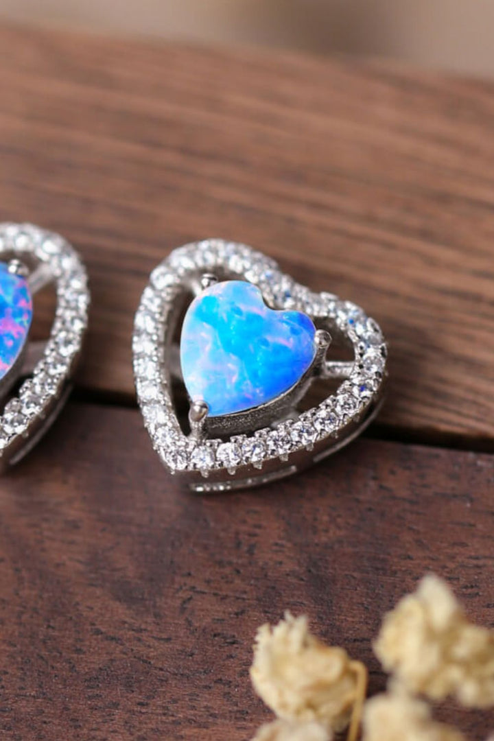 Opal Heart Earrings, Sterling Silver Studs, 925 Silver Jewelry, Heart-Shaped Opal Earrings, Elegant Stud Earrings, Handcrafted Opal Jewelry, Gemstone Studs, Hypoallergenic Silver Earrings, Precious Opal Stones, Fashion Accessories