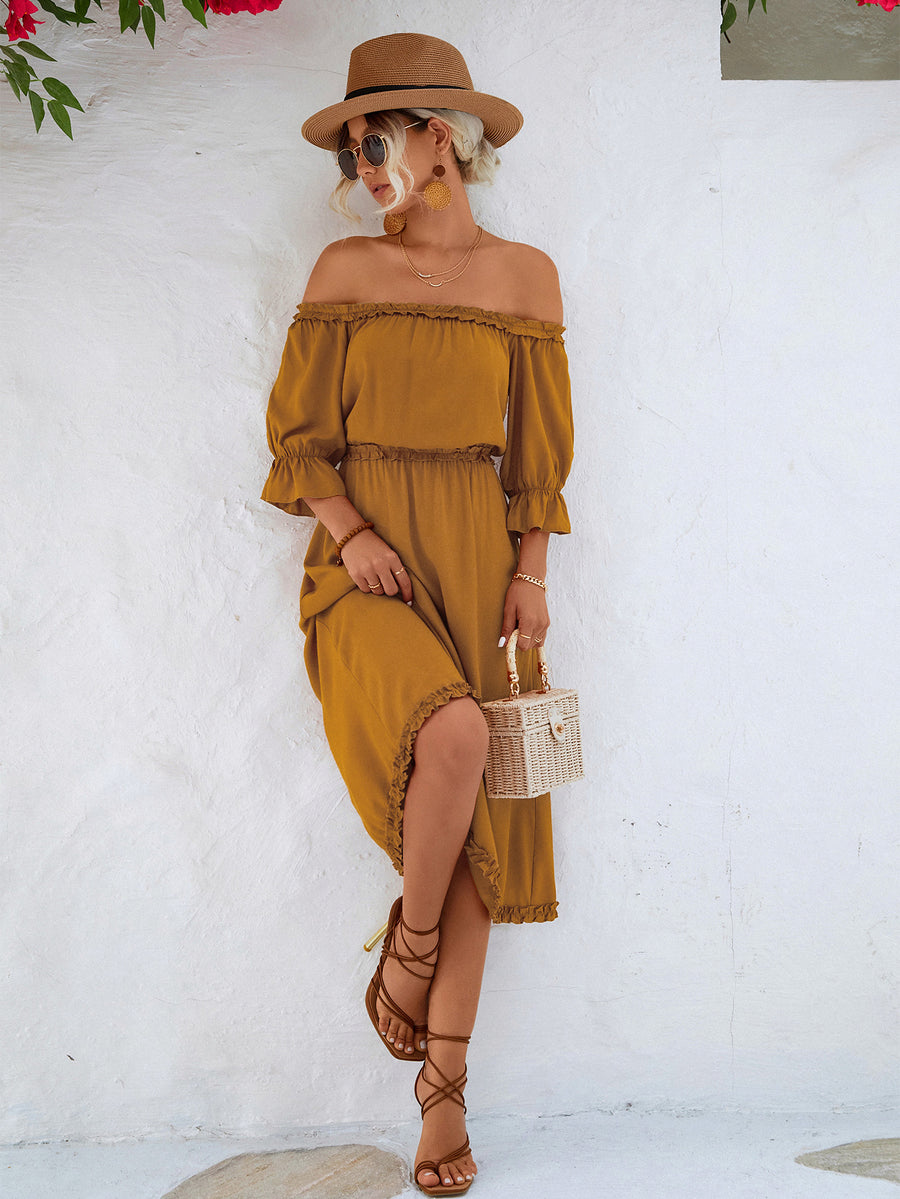 Frilled Off-Shoulder Flounce Sleeve Dress