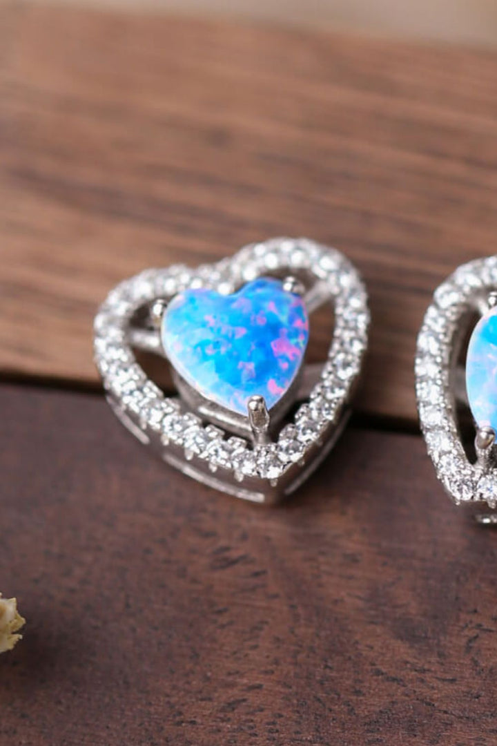 Opal Heart Earrings, Sterling Silver Studs, 925 Silver Jewelry, Heart-Shaped Opal Earrings, Elegant Stud Earrings, Handcrafted Opal Jewelry, Gemstone Studs, Hypoallergenic Silver Earrings, Precious Opal Stones, Fashion Accessories