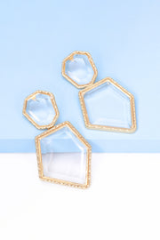 Geometrical Shape Zinc Alloy Frame Resin Dangle Earrings