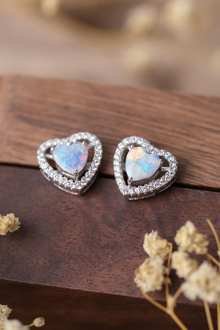 Opal Heart Earrings, Sterling Silver Studs, 925 Silver Jewelry, Heart-Shaped Opal Earrings, Elegant Stud Earrings, Handcrafted Opal Jewelry, Gemstone Studs, Hypoallergenic Silver Earrings, Precious Opal Stones, Fashion Accessories