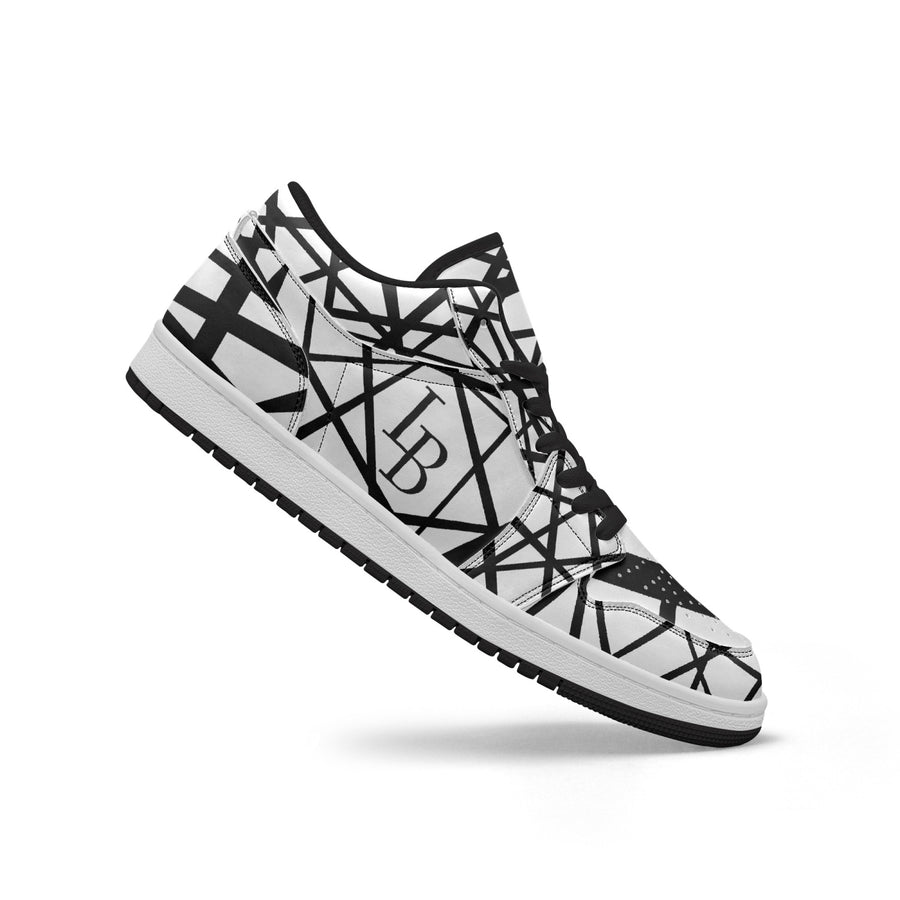 Black "Striped X"  Low-Top Leather Sneakers