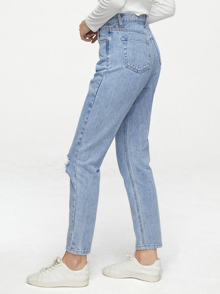 Buttoned Distressed Jeans