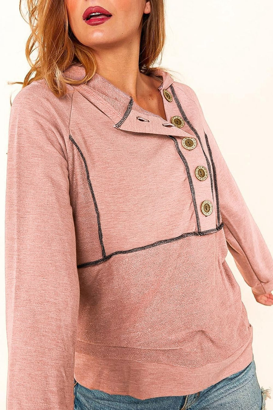 Buttoned Long Sleeve Hoodie