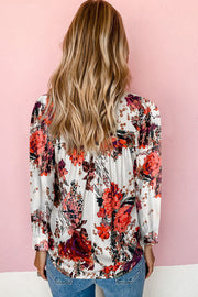 Floral Print Round Neck Long Sleeve Blouse